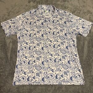 Tailor Byrd Golf Polo Shirt Mens XXL Blue White Paisley Golf Ball Flamingo Print
